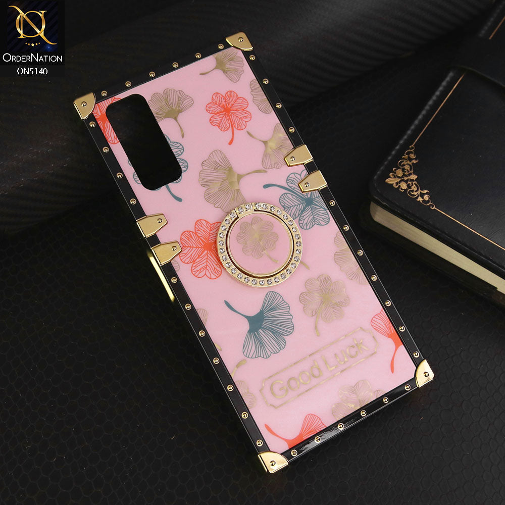 Vivo Y20i Cover - Pink - Trendy Style Good Luck Floral Square Trunk Soft Case With Holder