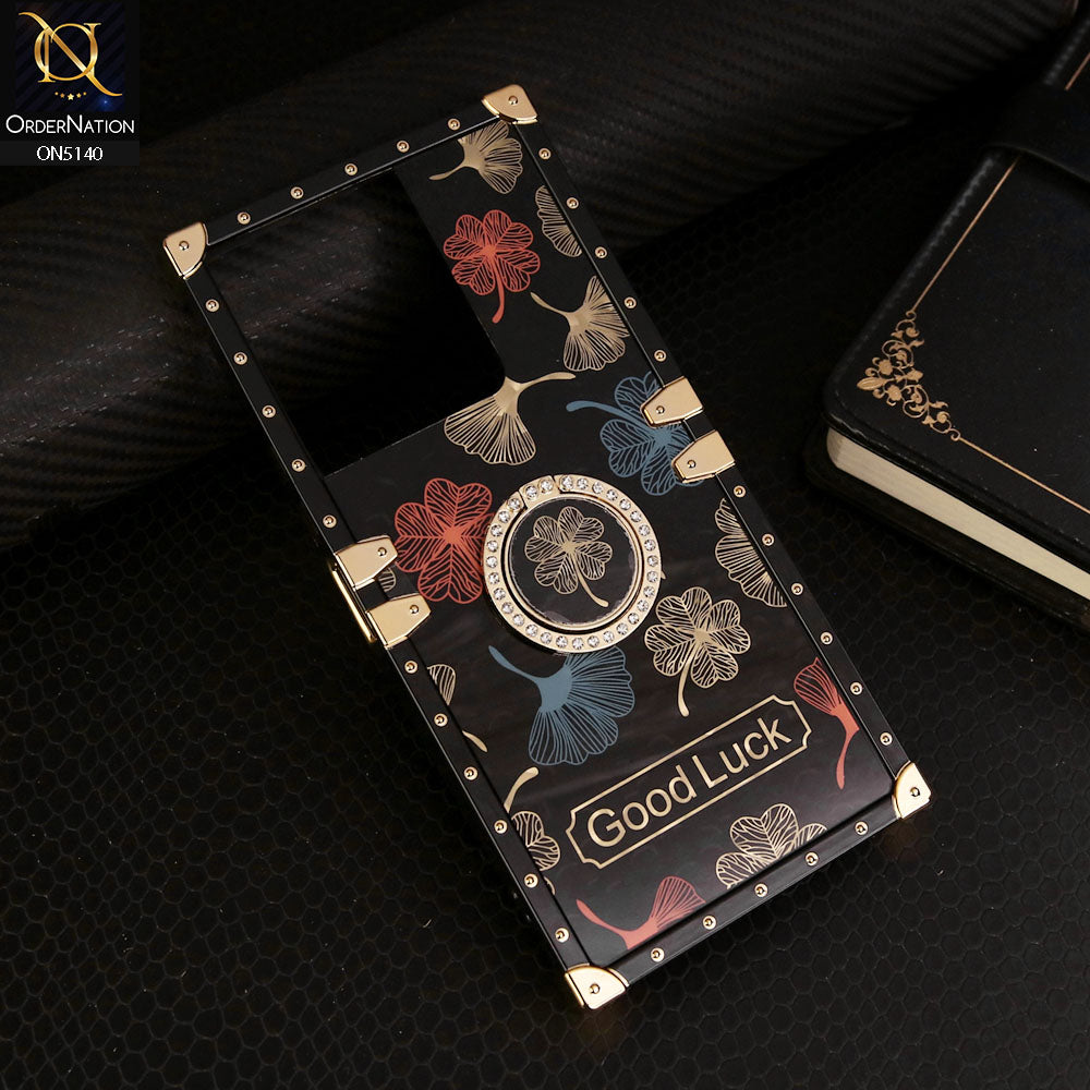 Vivo Y36 4G Cover - Black - Trendy Style Good Luck Floral Square Trunk Soft Case With Holder
