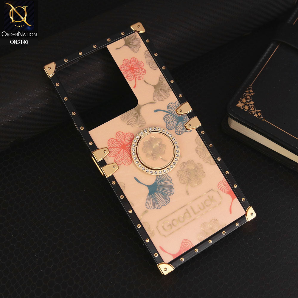 Vivo Y36 5G Cover - Rose Gold - Trendy Style Good Luck Floral Square Trunk Soft Case With Holder
