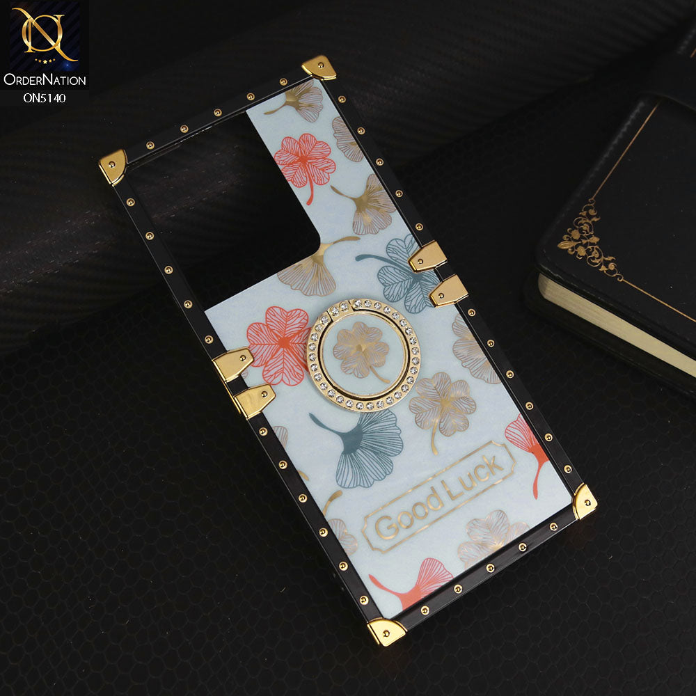 Vivo Y36 5G Cover - Sky Blue - Trendy Style Good Luck Floral Square Trunk Soft Case With Holder