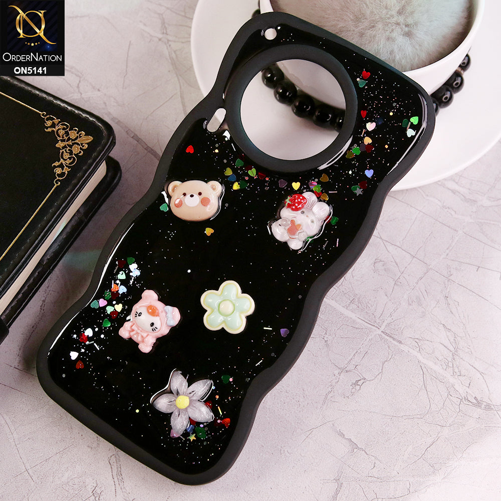 Tecno Camon 30 Cover - Black - Cute Cartoon Glitrty Helix Soft Borders Candy Colors Soft Protective Case (Glitter Does Not Move )