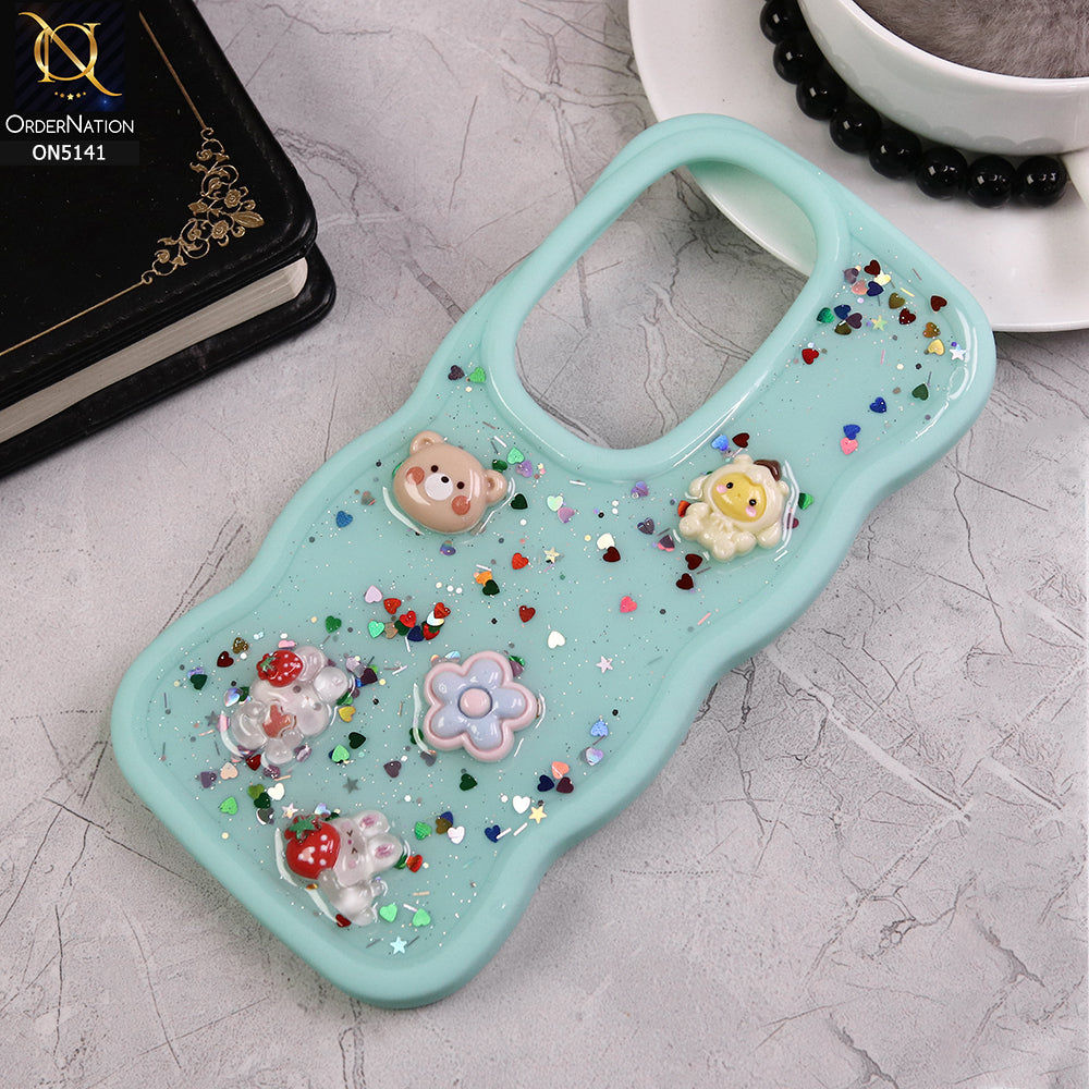 Oppo Reno 11F 5G Cover - Aqua - Cute Cartoon Glitrty Helix Soft Borders Candy Colors Soft Protective Case (Glitter Does Not Move )