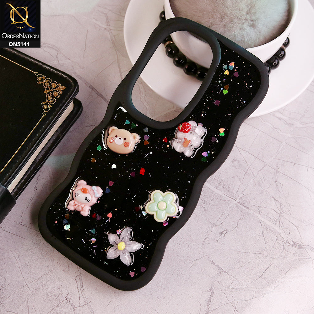 Oppo Reno 11F 5G Cover - Black - Cute Cartoon Glitrty Helix Soft Borders Candy Colors Soft Protective Case (Glitter Does Not Move )