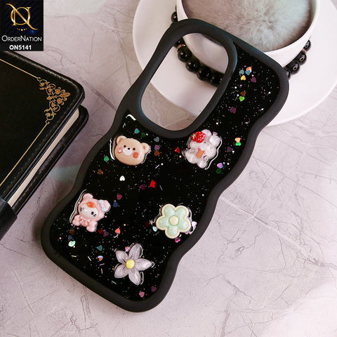 Oppo Reno 11F 5G Cover - Black - Cute Cartoon Glitrty Helix Soft Borders Candy Colors Soft Protective Case (Glitter Does Not Move )