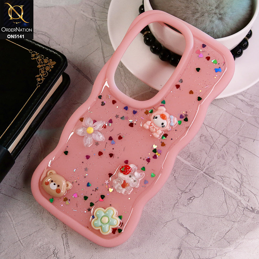 Oppo Reno 11F 5G Cover - Pink - Cute Cartoon Glitrty Helix Soft Borders Candy Colors Soft Protective Case (Glitter Does Not Move )