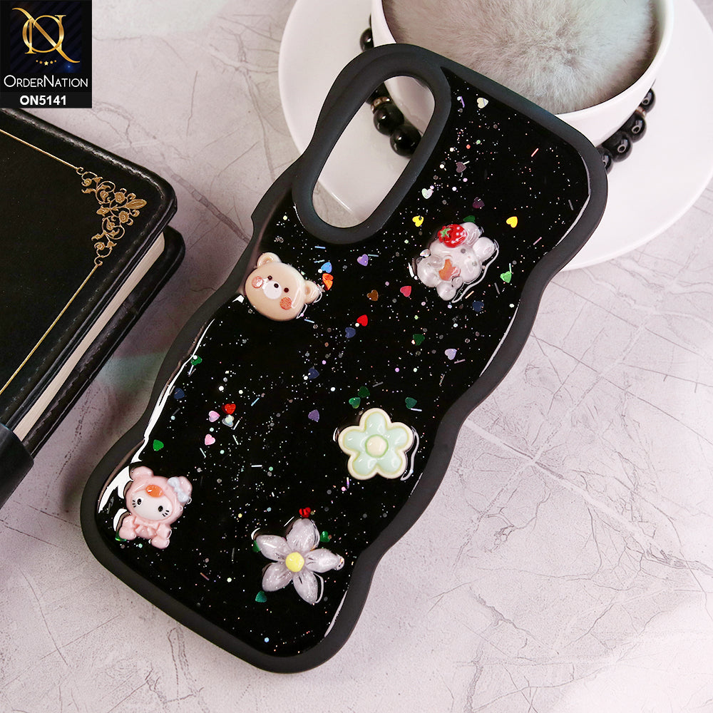 Vivo Y17s Cover - Black - Cute Cartoon Glitrty Helix Soft Borders Candy Colors Soft Protective Case (Glitter Does Not Move )