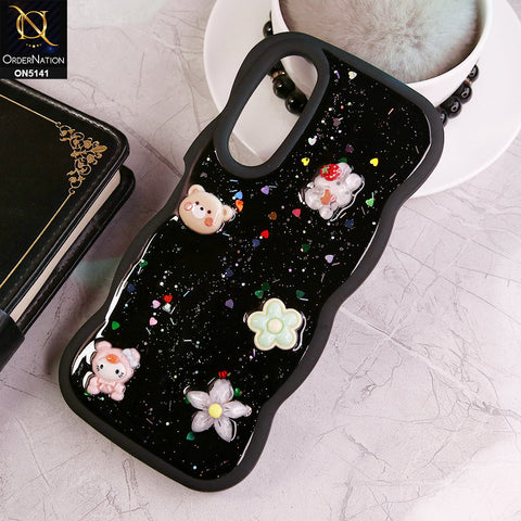 Vivo Y17s Cover - Black - Cute Cartoon Glitrty Helix Soft Borders Candy Colors Soft Protective Case (Glitter Does Not Move )