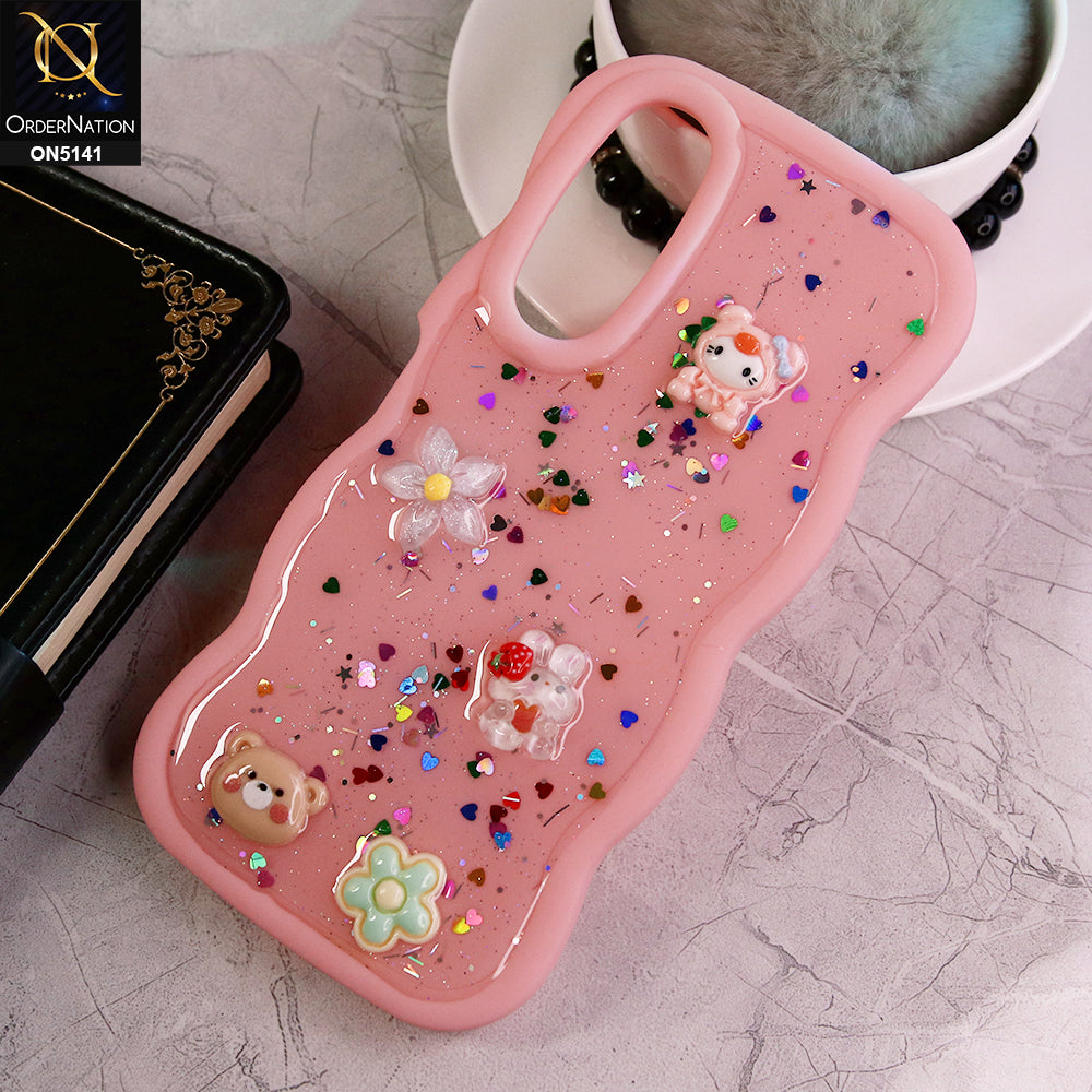 Vivo Y17s Cover - Pink - Cute Cartoon Glitrty Helix Soft Borders Candy Colors Soft Protective Case (Glitter Does Not Move )