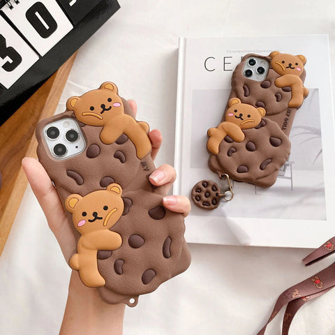 iPhone 15 Pro Cover - Brown - 3D Cartoon Kawaii Cookie Soft Silicon Case