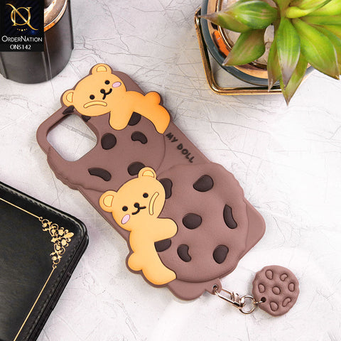 iPhone 12 Cover - Brown - 3D Cartoon Kawaii Cookie Soft Silicon Case