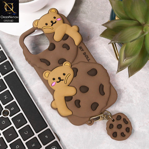 iPhone 15 Cover - Brown - 3D Cartoon Kawaii Cookie Soft Silicon Case