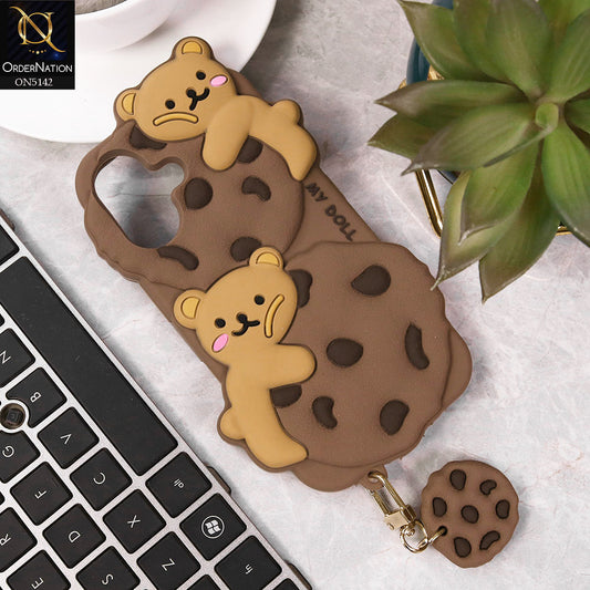 iPhone 16 Cover - Brown - 3D Cartoon Kawaii Cookie Soft Silicon Case
