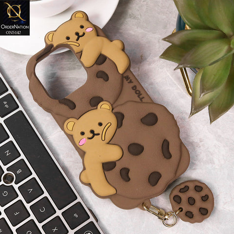iPhone 15 Pro Cover - Brown - 3D Cartoon Kawaii Cookie Soft Silicon Case