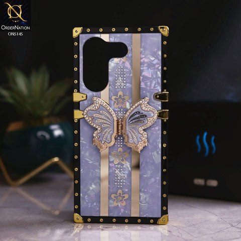 Tecno Camon 20 - lilac - Luxury Shiny Rhinestone Butterfly Electroplated Square Trunk Soft Case
