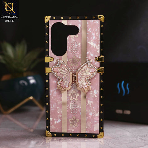 Tecno Camon 20 - Pink - Luxury Shiny Rhinestone Butterfly Electroplated Square Trunk Soft Case