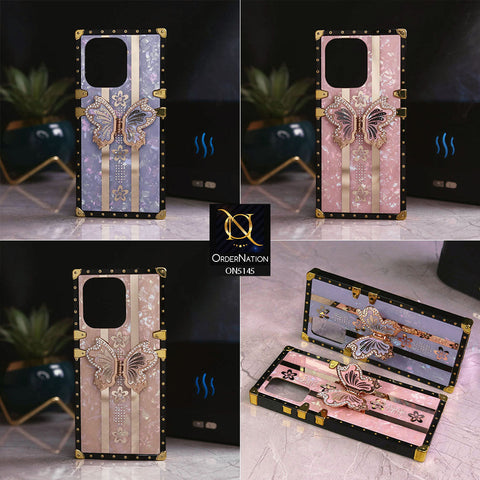 Xiaomi Redmi 13C - Rose Gold - Luxury Shiny Rhinestone Butterfly Electroplated Square Trunk Soft Case