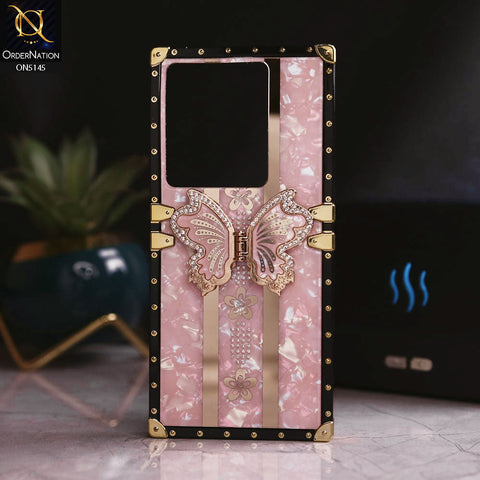 Infinix Note 30 - Pink - Luxury Shiny Rhinestone Butterfly Electroplated Square Trunk Soft Case