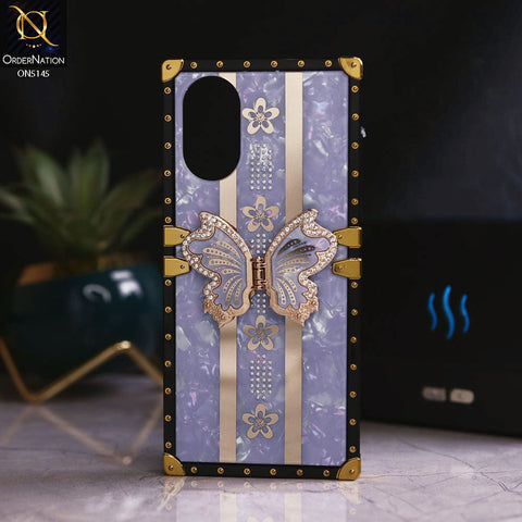 Oppo A18 - lilac - Luxury Shiny Rhinestone Butterfly Electroplated Square Trunk Soft Case