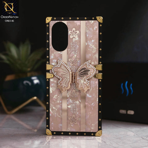 Oppo A18 - Rose Gold - Luxury Shiny Rhinestone Butterfly Electroplated Square Trunk Soft Case