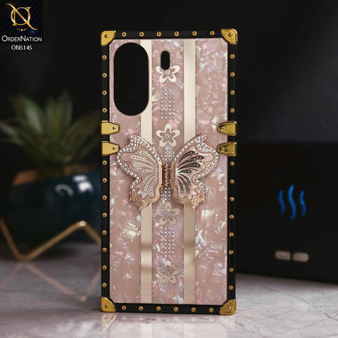Xiaomi Redmi 13C - Rose Gold - Luxury Shiny Rhinestone Butterfly Electroplated Square Trunk Soft Case