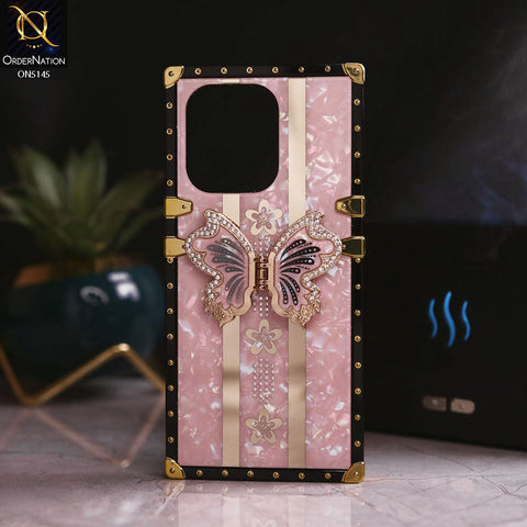 Xiaomi Redmi Note 13 - Pink - Luxury Shiny Rhinestone Butterfly Electroplated Square Trunk Soft Case