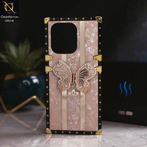 Xiaomi Redmi Note 13 - Rose Gold - Luxury Shiny Rhinestone Butterfly Electroplated Square Trunk Soft Case