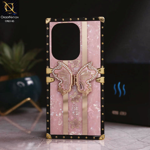 Xiaomi Redmi Note 13 Pro 4G - Pink - Luxury Shiny Rhinestone Butterfly Electroplated Square Trunk Soft Case