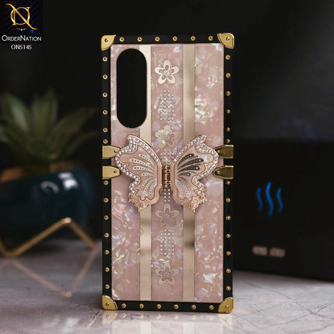 Vivo Y17s - Rose Gold - Luxury Shiny Rhinestone Butterfly Electroplated Square Trunk Soft Case