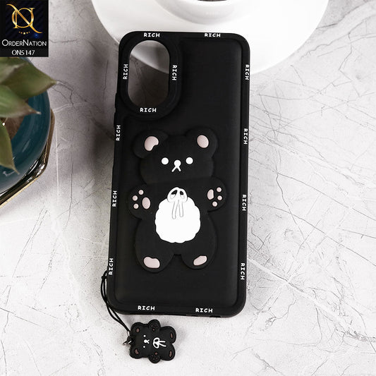 OppoA38 Cover - Black - Design2 - 3D Cute Rich Kawaii Cartoon Soft Silicone Protective Case with Keychain