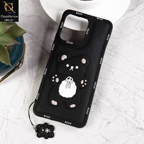 Xiaomi Poco C65 Cover - Black - Design2 - 3D Cute Rich Kawaii Cartoon Soft Silicone Protective Case with Keychain