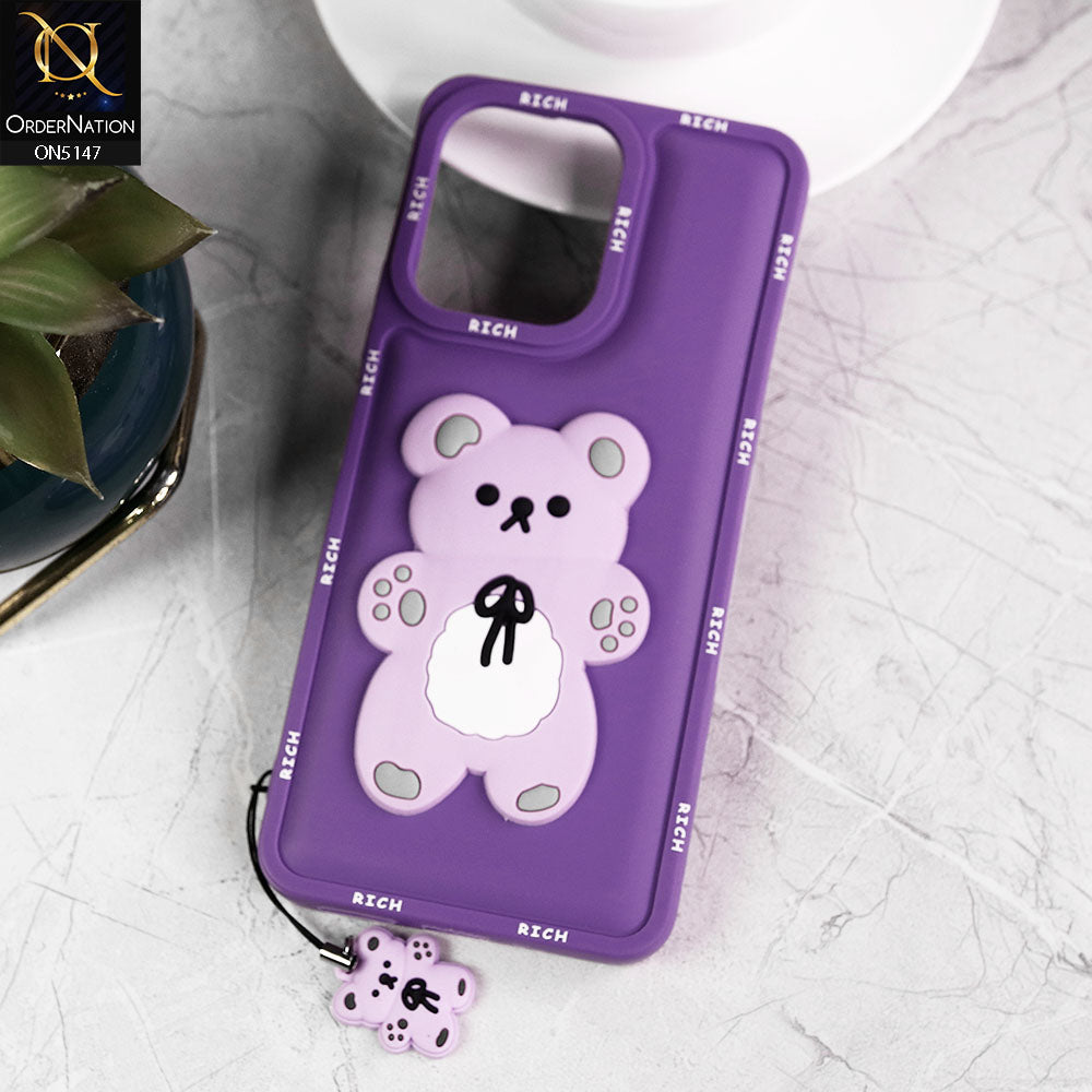 Xiaomi Poco C65 Cover - Purple - Design1 - 3D Cute Rich Kawaii Cartoon Soft Silicone Protective Case with Keychain