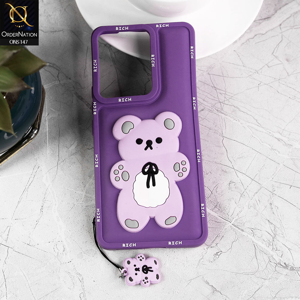 Vivo V29e Cover - Purple - Design1 - 3D Cute Rich Kawaii Cartoon Soft Silicone Protective Case with Keychain
