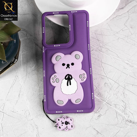 Vivo V29e Cover - Purple - Design1 - 3D Cute Rich Kawaii Cartoon Soft Silicone Protective Case with Keychain