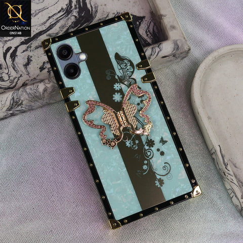 Samsung Galaxy A06 4G - Aqua - Luxury Shiny Rhinestone Butterfly Electroplated Square Trunk Soft Case