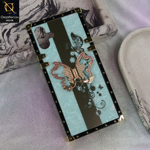 Samsung Galaxy A06 4G - Aqua - Luxury Shiny Rhinestone Butterfly Electroplated Square Trunk Soft Case