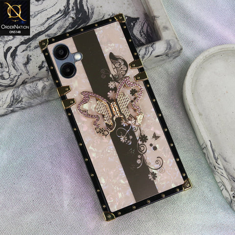 Samsung Galaxy A06 4G - Rose Gold - Luxury Shiny Rhinestone Butterfly Electroplated Square Trunk Soft Case