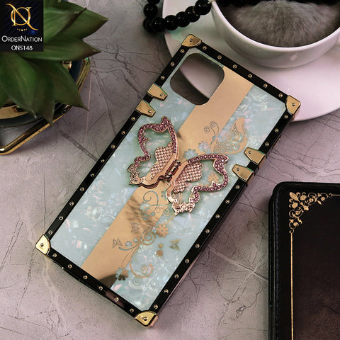 Oppo A16e Cover - Aqua -  Luxury Shiny Rhinestone Butterfly Electroplated Square Trunk Soft Case