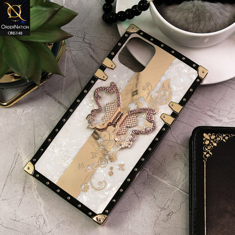 Oppo A16K Cover - White -  Luxury Shiny Rhinestone Butterfly Electroplated Square Trunk Soft Case