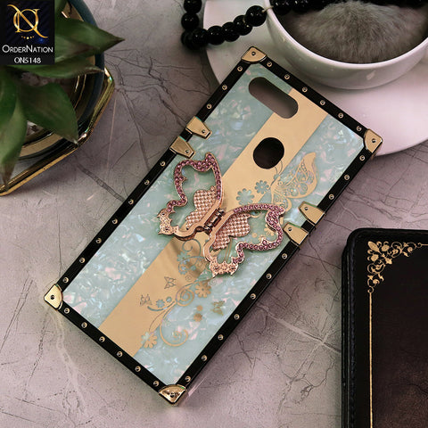 Oppo A12s Cover - Aqua -  Luxury Shiny Rhinestone Butterfly Electroplated Square Trunk Soft Case