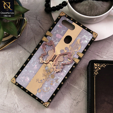 Oppo A7 Cover - Lilac -  Luxury Shiny Rhinestone Butterfly Electroplated Square Trunk Soft Case