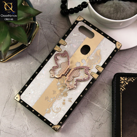 Oppo A11k Cover - White -  Luxury Shiny Rhinestone Butterfly Electroplated Square Trunk Soft Case