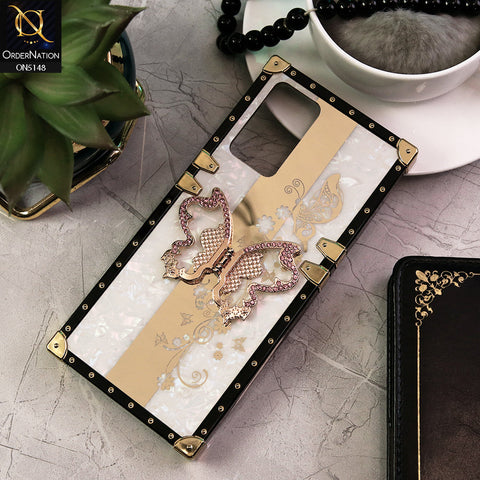 Oppo K10 Cover - White -  Luxury Shiny Rhinestone Butterfly Electroplated Square Trunk Soft Case