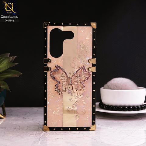 Tecno Camon 20 Cover - Rose Gold - Luxury Shiny Rhinestone Butterfly Electroplated Square Trunk Soft Case