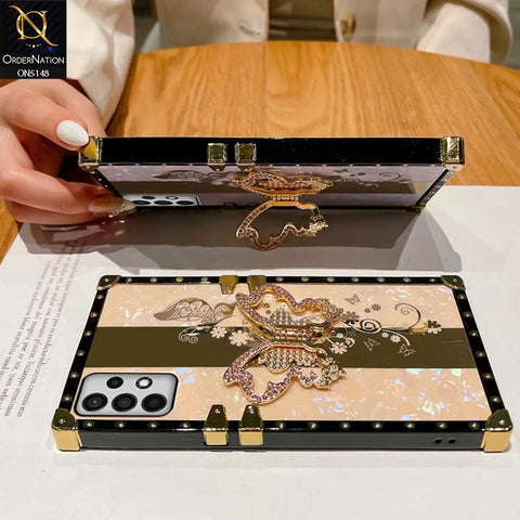 Tecno Spark 20C Cover - White -  Luxury Shiny Rhinestone Butterfly Electroplated Square Trunk Soft Case