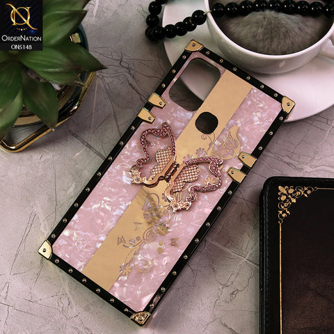 Infinix Hot 11 Play Cover - Pink -  Luxury Shiny Rhinestone Butterfly Electroplated Square Trunk Soft Case
