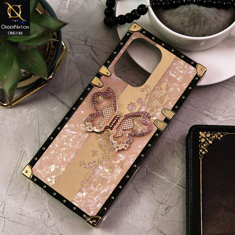 Infinix Hot 30 Play Cover - Rose Gold -  Luxury Shiny Rhinestone Butterfly Electroplated Square Trunk Soft Case