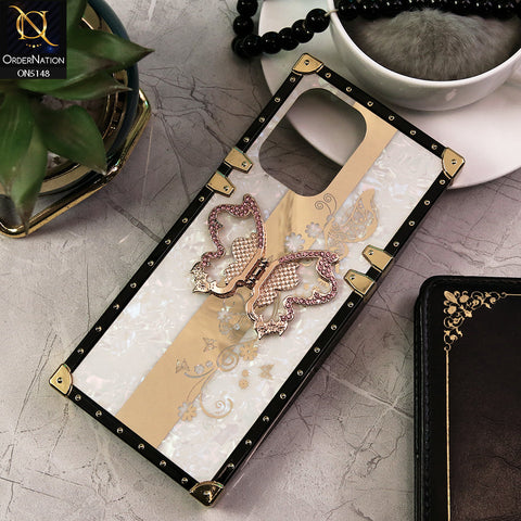 Infinix Hot 30 Play Cover - White -  Luxury Shiny Rhinestone Butterfly Electroplated Square Trunk Soft Case