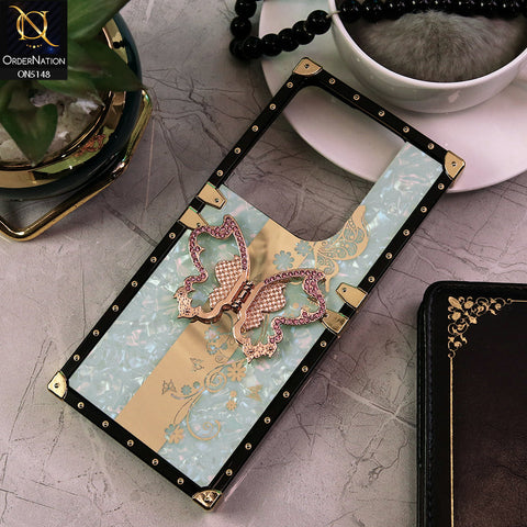 Infinix Hot 40 Cover - Aqua -  Luxury Shiny Rhinestone Butterfly Electroplated Square Trunk Soft Case