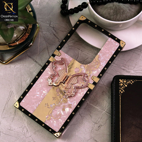 Infinix Hot 40 Cover - Pink -  Luxury Shiny Rhinestone Butterfly Electroplated Square Trunk Soft Case