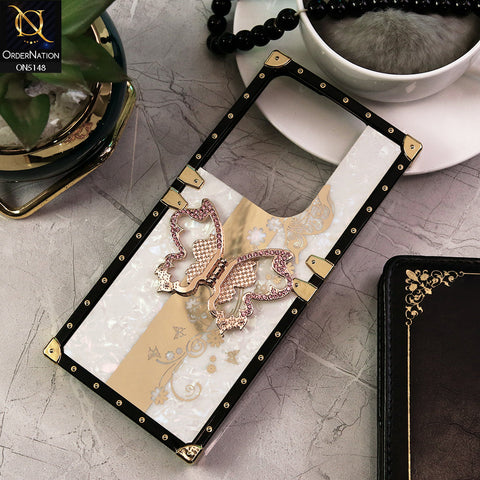 Infinix Hot 40 Pro Cover - White -  Luxury Shiny Rhinestone Butterfly Electroplated Square Trunk Soft Case